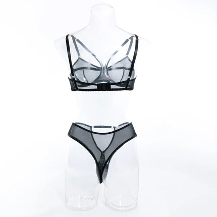 Sexy Black Mesh Lingerie Two Piece Sets Ultrathin See-through Hollow Out Bras And Panties Underwear Suit Erotic Intimate Suits