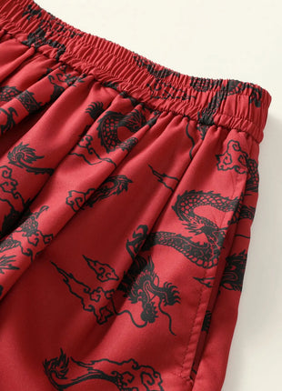 Men's Lantern Trousers Chinese Style Retro Red Dragon Casual Comfortable Harun Pants Men's Fashion Loose Wide Leg Streetwear