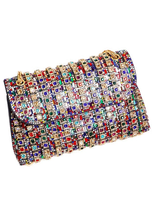 Fashionable Retro Diamond Studded Gold Chain Women's Crossbody Bag Handbag Dinner Bag Underarm Bag Single Shoulder Bag PlatiNum