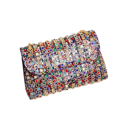 Fashionable Retro Diamond Studded Gold Chain Women's Crossbody Bag Handbag Dinner Bag Underarm Bag Single Shoulder Bag PlatiNum