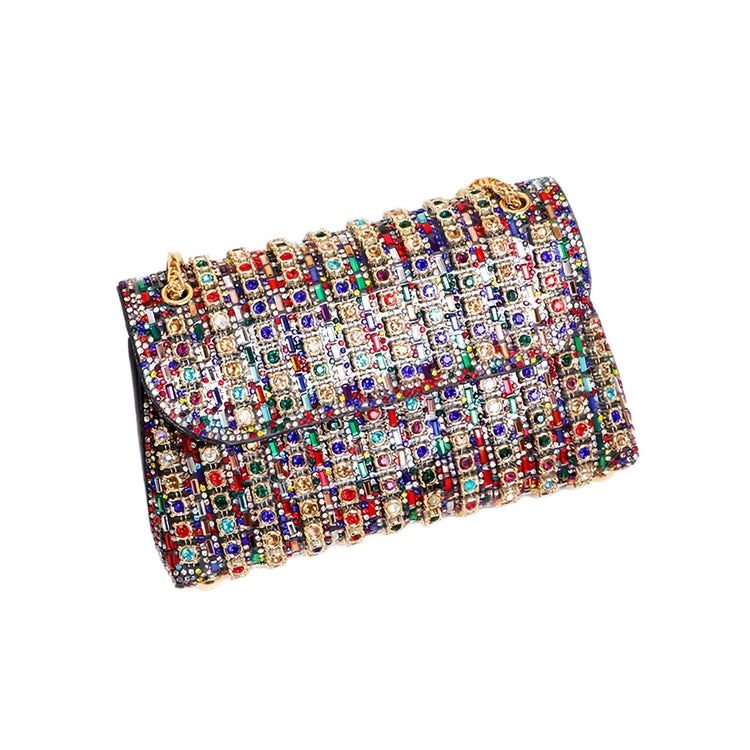 Fashionable Retro Diamond Studded Gold Chain Women's Crossbody Bag Handbag Dinner Bag Underarm Bag Single Shoulder Bag PlatiNum