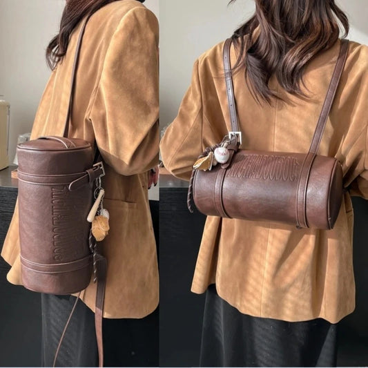 2025 Cylinder Pillow Bag for Women Multifunctional Shoulder Crossbody Bag with Pendant Winter Luxury Designer Handbag