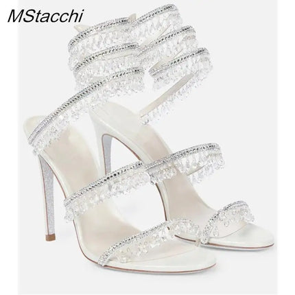 Sandali Crystal Wrap da Donna Estivi 2026, Scarpe da Sposa con Tacco Alto, Scarpe da Festa, Sandali con Cinturino alla Caviglia, Scarpe Designer con Tacco a Spillo
