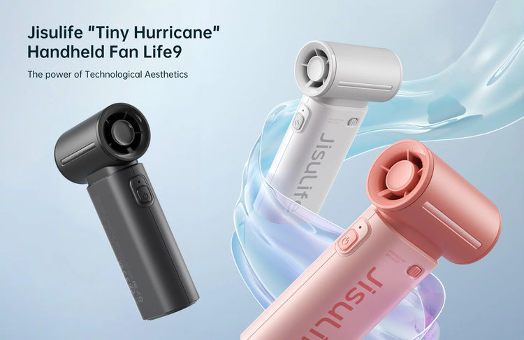Ventilatore Portatile JISULIFE Life9, Potenza Turbo ad Alta Velocità [18 Ore di Raffreddamento Massimo], 5 Velocità del Vento, Ricaricabile 5000mAh, Design Mini Tascabile, Ventilatore Personale per Viaggi, Concerti, Campegg