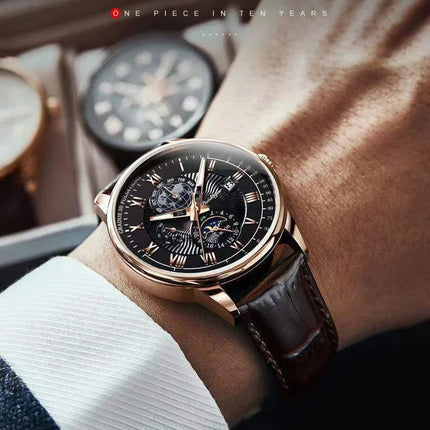 Orologio da uomo di lusso cronografo impermeabile modello fasi lunari orologio da polso da uomo luminoso in pelle orologi al quarzo da uomo orologio Casual platinumshop