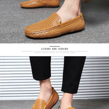 Mocassini da Uomo Estivi 2026 in Vera Pelle di Lusso, Scarpe Casual Traspiranti con Intaglio, Slip-on da Guida