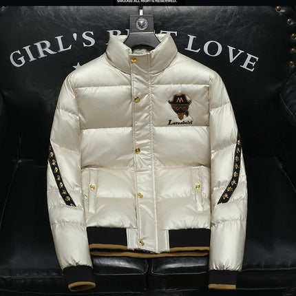 Winter White Duck Down Jacket Men's Light Luxury Trendy Leather Windproof Warm Down Jacket Men Brand Clothes Casual Puffer Coat
