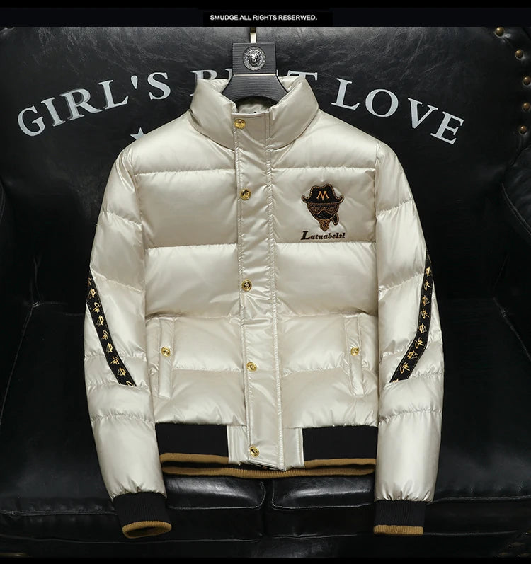 Winter White Duck Down Jacket Men's Light Luxury Trendy Leather Windproof Warm Down Jacket Men Brand Clothes Casual Puffer Coat