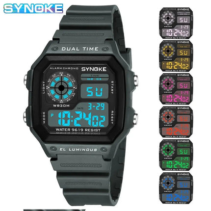 SYNOKE Digital Watches uomo sport luminoso multifunzione impermeabile orologio da polso da donna all'aperto e in esecuzione studente sette luci platinumshop