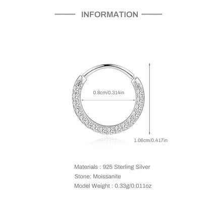 AIDE 1PC Sparkling Moissanite Piercing Stud Earrings 925 Sterling Silver Shining Circle Earring For Women Ear Bone Earring Jewel PlatiNum