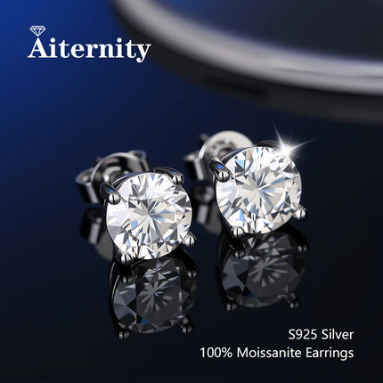 100% Real Sterling Silver S925 Moissanite Earrings Stud  With 2 Certificate D VVS1 Pass Diamond Test Pen For Women Men Jewelry PlatiNum