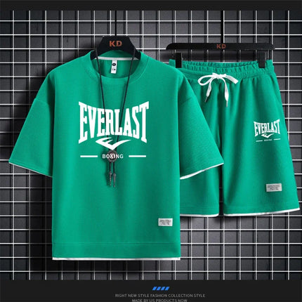 Men's Summer Outfit High Quality Round Neck Men's T-shirt 2-Piece Shorts Set Quick Dry Running Leisure.