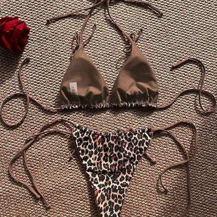 Costume da bagno bikini sexy leopardato da donna con spalline push-up, set bikini a tre pezzi a vita bassa, costumi da bagno estivi da donna senza schienale per la spiaggia PlatiNum