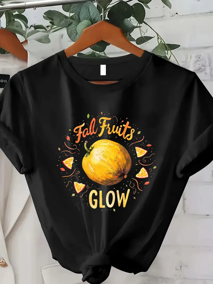 Comoda maglietta con stampa da donna T-shirt con foglie autunnali di ringraziamento T-shirt grafica stagionale autunnale da donna