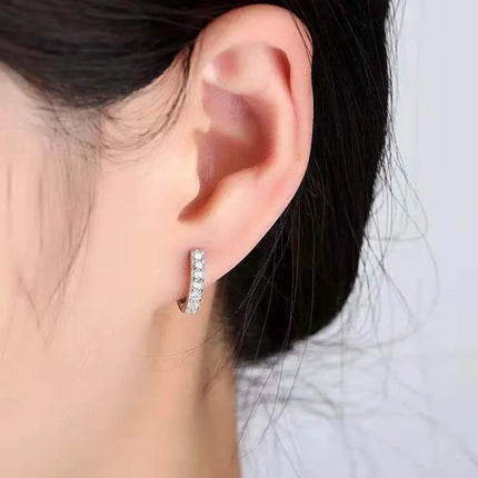 925 Sterling Silver Shining Zircon Earrings for Women Vintage Simple Round Circle Hoop Earrings Designer Party Jewelry Gifts PlatiNum