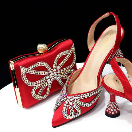 Venus Chan New Elegant Green Bling Bow décolleté con punta a punta per le donne 2024 Party italian strass scarpe e borse set coordinato