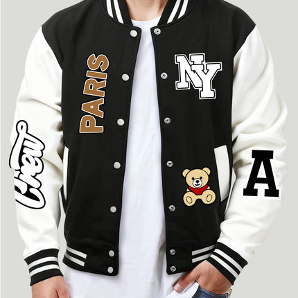 New York Paris Are Both Dream Cities Print Man Jacket Loose Hip Hop Baseball Jersey Fleece Button Coats Autumn Casual Clothes