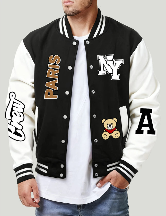 New York Paris Are Both Dream Cities Print Man Jacket Loose Hip Hop Baseball Jersey Fleece Button Coats Autumn Casual Clothes