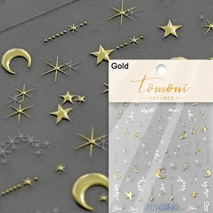 Punk Glitter Powder Blue Pink Star Charm Laser Silver Gold Starlight Rhinestones Moon DIY Nail Art Stickers Manicure Tool Decals