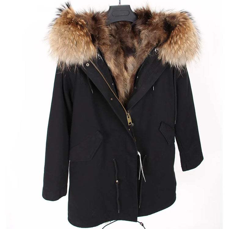 Maomaokong Natural Fur Lining Real Fur Coat Winter Jacket Women Raccoon Fur Collar Warm Thick Parkas Female Clothing