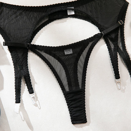 Krasapt Sexy Mesh See Through Lingerie 4 Piece Sets Woman Sheer Push Up Bras And Panties Garter Suits Erotic Intimate Outfits
