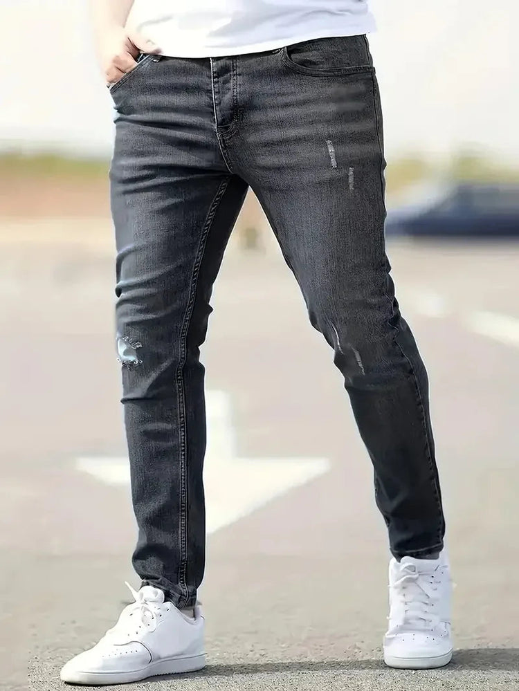 Men's Jeans Stretch Slim Fit Trousers Streetwear Classical Casual Pants Skinny Zipper Denim Designer Clothes Black Blue PlatiNum