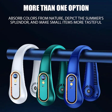 2025 Nuovi best seller Ventilatore da collo indossabile Condizionatore d'aria portatile Ventilatore da collo senza lama Dispositivo di raffreddamento dell'aria 5 marce e schermo a LED