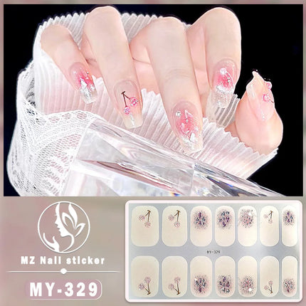 14Tips 3D Flowers Gradient Color Adhesive UV Gel Nail Stickers Fashionable Marble Pattern Nail Wraps DIY Manicure Arts Decals