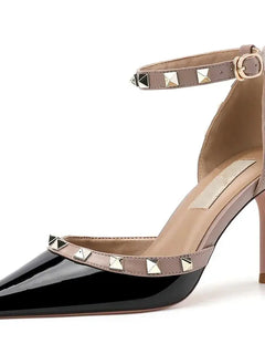 【Misurati la lunghezza dei piedi prima di ordinare】Scarpe da donna eleganti e di lusso con rivetti, sexy, con tacco alto e sottile, modello 62-CHC-33