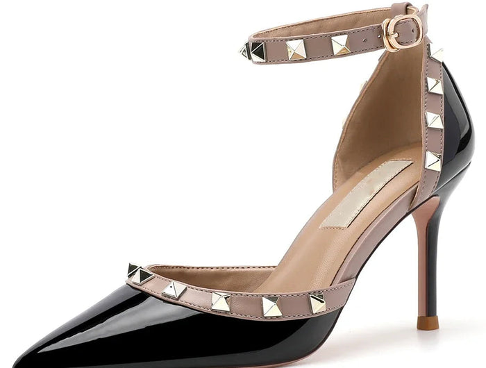 【Misurati la lunghezza dei piedi prima di ordinare】Scarpe da donna eleganti e di lusso con rivetti, sexy, con tacco alto e sottile, modello 62-CHC-33 platinumshop