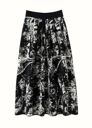 New 100% Pure Cashmere Half Skirt Women's Autumn Winter Mid-calf Knitted Full Skirt A-line High Waist Dress Retro Chinese Style PlatiNum