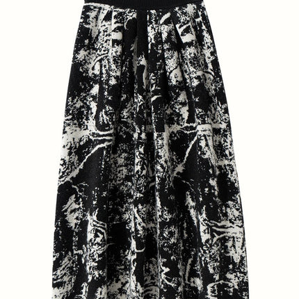 New 100% Pure Cashmere Half Skirt Women's Autumn Winter Mid-calf Knitted Full Skirt A-line High Waist Dress Retro Chinese Style PlatiNum