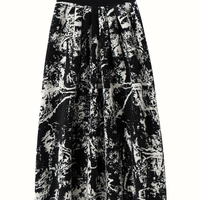 New 100% Pure Cashmere Half Skirt Women's Autumn Winter Mid-calf Knitted Full Skirt A-line High Waist Dress Retro Chinese Style PlatiNum