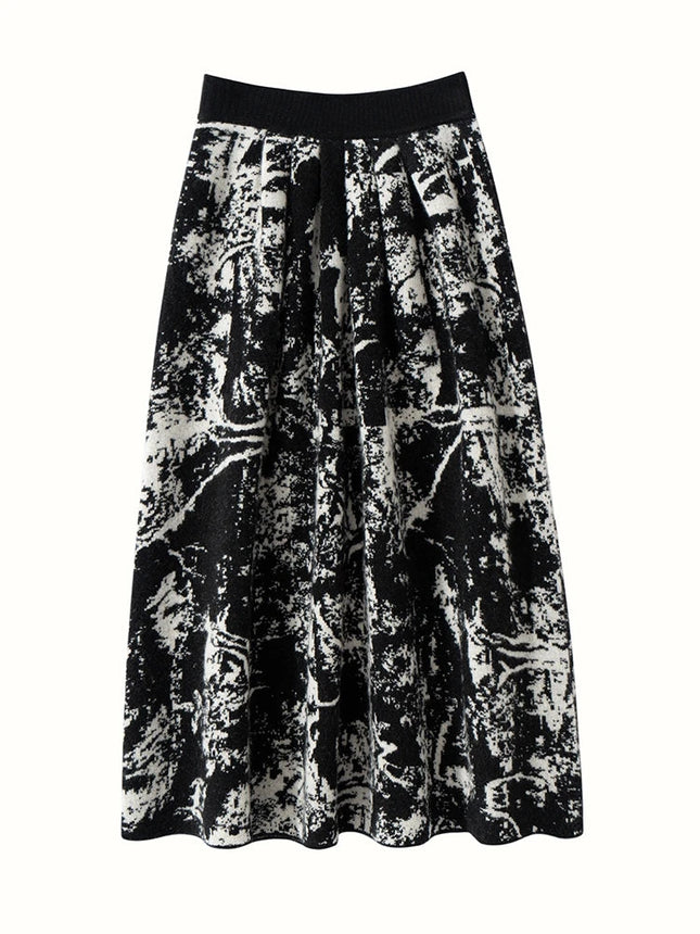 New 100% Pure Cashmere Half Skirt Women's Autumn Winter Mid-calf Knitted Full Skirt A-line High Waist Dress Retro Chinese Style PlatiNum
