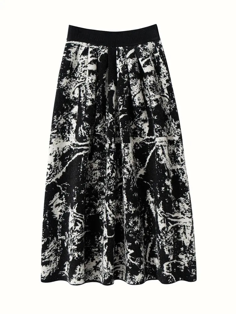 New 100% Pure Cashmere Half Skirt Women's Autumn Winter Mid-calf Knitted Full Skirt A-line High Waist Dress Retro Chinese Style PlatiNum