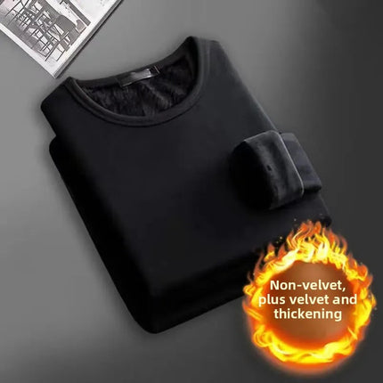 Men's Long Sleeve Thermal Underwear Fleece Lined Thick T-Shirt round Neck Slim Fit Base Shirt Pure Color Inner Wear Autumn Top PlatiNum