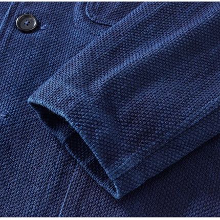 Indigo Blue Dyed Suit Jacket Heavy Sashiko Casual Japanese Retro Washed Coat Jacket