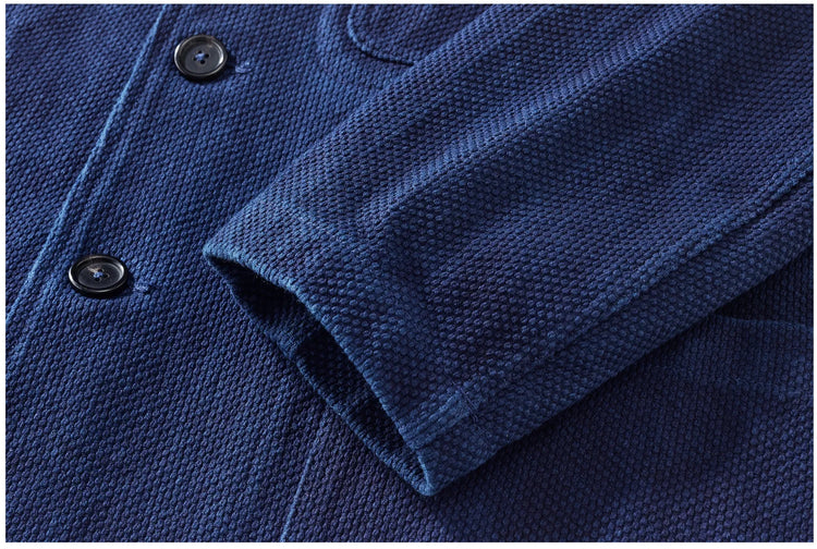 Indigo Blue Dyed Suit Jacket Heavy Sashiko Casual Japanese Retro Washed Coat Jacket