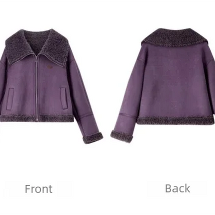 SENTUBILA Women's Faux Suede Coat Plush Lapel Zipper Faux Leather Cropped Jacket 2026 Winter Retro Ladies Outerwear W54PD5913