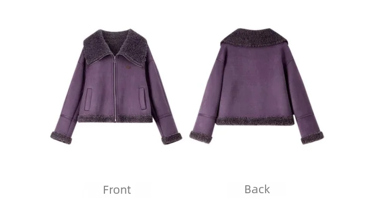 SENTUBILA Women's Faux Suede Coat Plush Lapel Zipper Faux Leather Cropped Jacket 2026 Winter Retro Ladies Outerwear W54PD5913