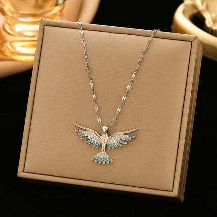 Trendy Phoenix Stainless Steel Cubic Zirconia Necklaces For Women Men Gold Color Metal Crystal Necklace Party Everyday Jewelry PlatiNum