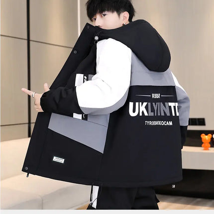 Men's Casual Wool Lined Thickened Hooded Set Fashionable Warm Sweatshirt Jacket Trendy Autumn Winter Men 2 Piece
