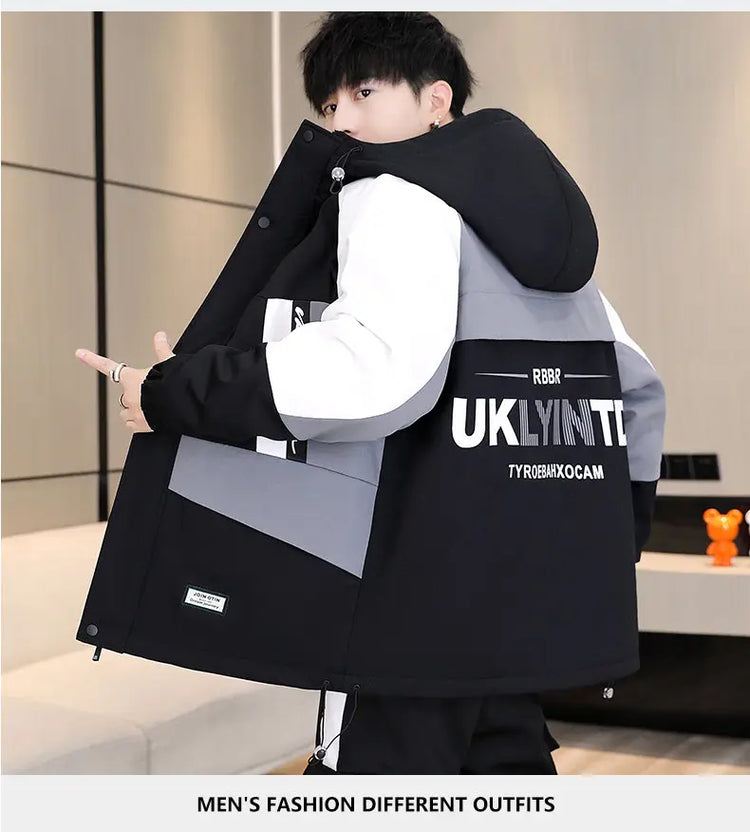 Men's Casual Wool Lined Thickened Hooded Set Fashionable Warm Sweatshirt Jacket Trendy Autumn Winter Men 2 Piece