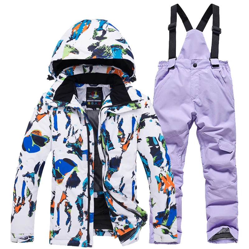 Cheaper, Children's Snow Suit, Snowboard Clothing Sets, Outdoor Wear, Ski Coat and Strap Pant, Kids Costumes, Boy‘s and Girl's