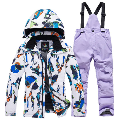 Cheaper, Children's Snow Suit, Snowboard Clothing Sets, Outdoor Wear, Ski Coat and Strap Pant, Kids Costumes, Boy‘s and Girl's