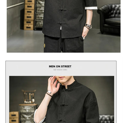Camicia stile giapponese da uomo estiva cinese colletto rialzato Yukata Kimono Samurai Indossare T-shirt color block Hanbok Cappotto casual