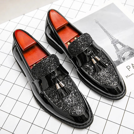 Mocassini di Lusso da Uomo con Tacco Basso, Slip-on Casual in Pelle Dorata, Scarpe da Festa con Nappe, Scarpe Eleganti da Uomo, Scarpe con Plateau da Uomo