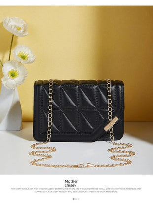 Trendy Embroidered Square Bag  - Diamond Pattern Shoulder Purse with Chain Strap & Magnetic Closure PlatiNum
