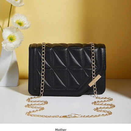 Trendy Embroidered Square Bag  - Diamond Pattern Shoulder Purse with Chain Strap & Magnetic Closure PlatiNum