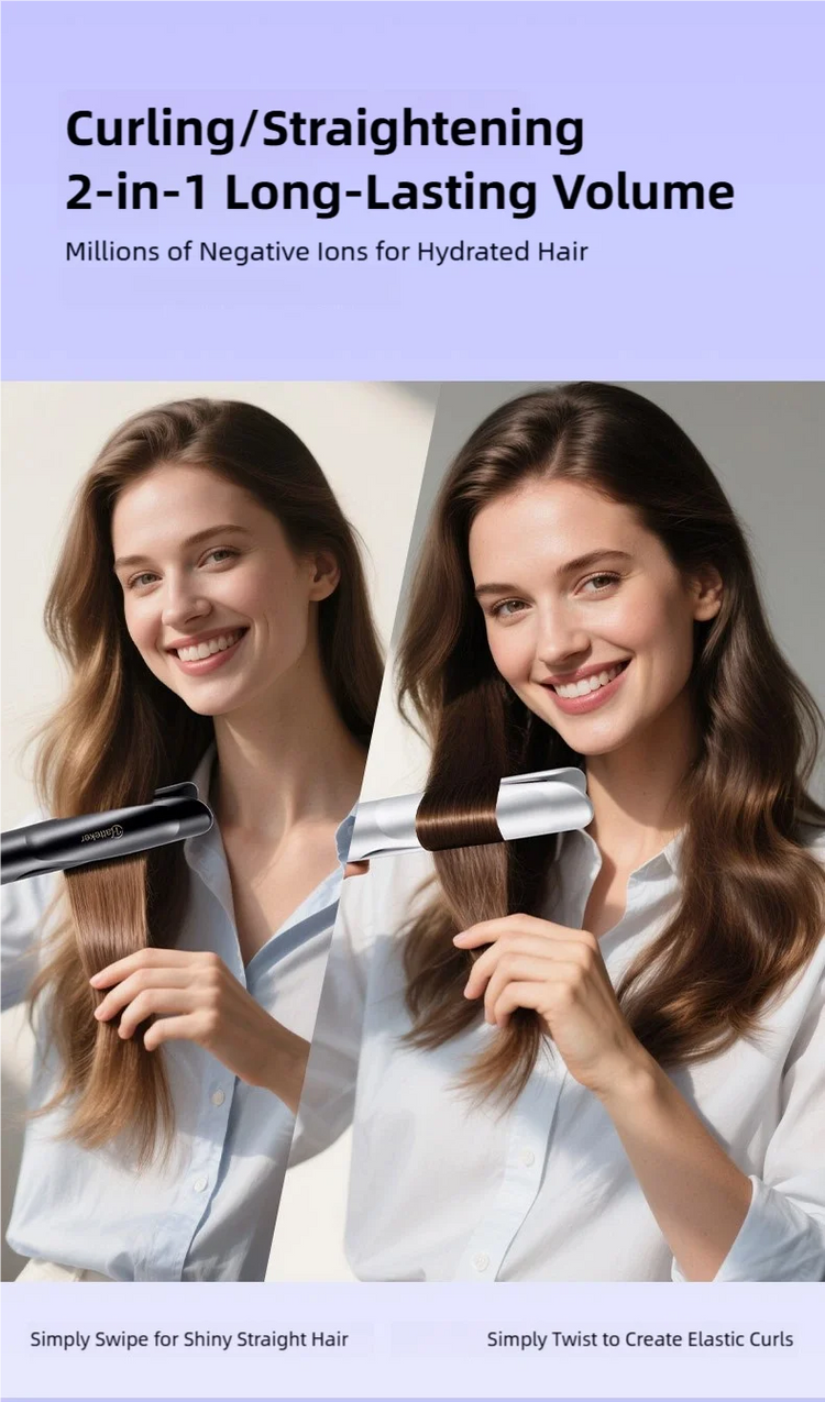 TINSOL New 2-in-1 Curling Iron & Straightener Multi-Function Hair Styling Tool Dual-Purpose Curling and Straightening Iron